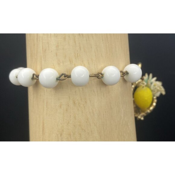 Vtg Glass Bead Charm Bracelet Basket Lemon Flower Novelty Italian or Japan 1950s - Picture 11 of 12